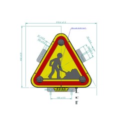 Triunghi luminos LED avertizare lucrari trafic o singura fata ridicare manuala prindere suruburi